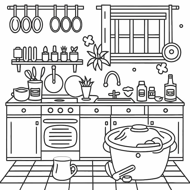 Vector kitchen coloring page vector