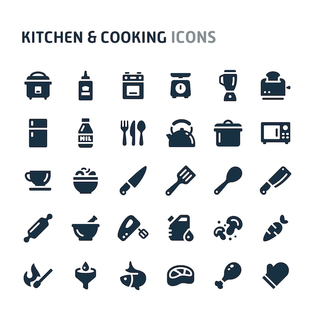 Kitchen & Cooking Icon Set. Fillio Black Icon Series.