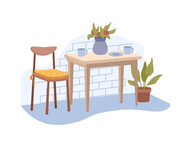 Стол и стулья интерьера кухни или столовой