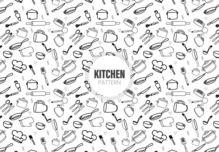 Vector kitchen doodle seamless pattern background hand drawing cooking icon