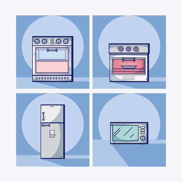 Kitchen equipment collection on squares 