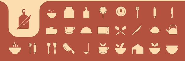 Kitchen equipment flat minimal icon logo design vector