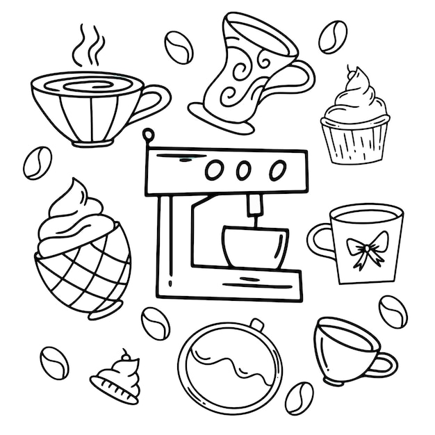 Kitchen food and drinks vector bundle set with dodle style