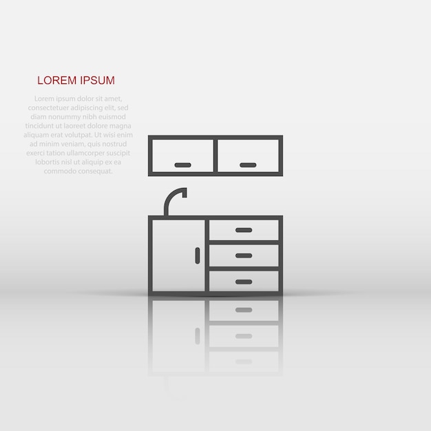 Вектор Иконка кухонной мебели в плоском стиле кухонная векторная иллюстрация на белом изолированном фоне бизнес-концепция кулинарии