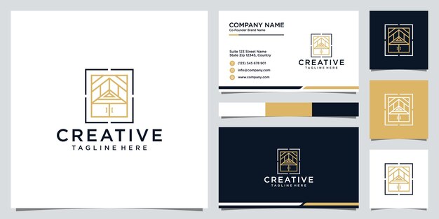 Vector kitchen furniture line logo design and business card template