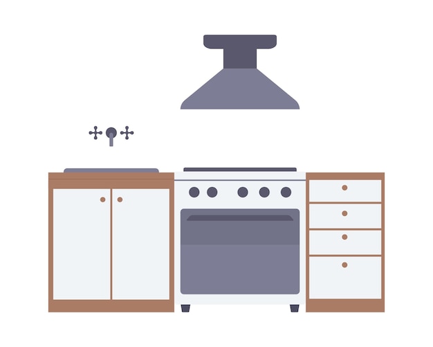 白い背景のベクトル図にコンロとオーブンを備えたキッチン家具