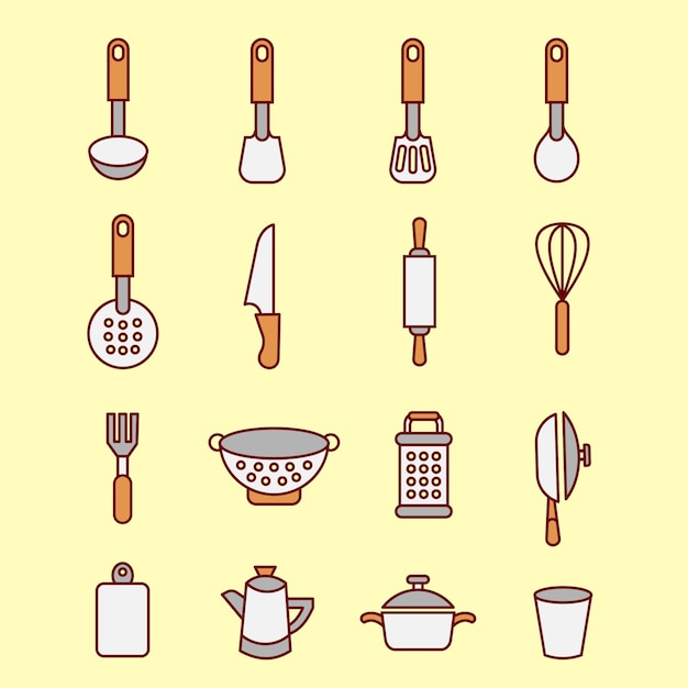 Kitchen icons set chef