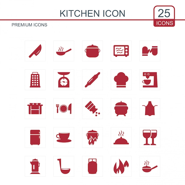 Kitchen icons set red