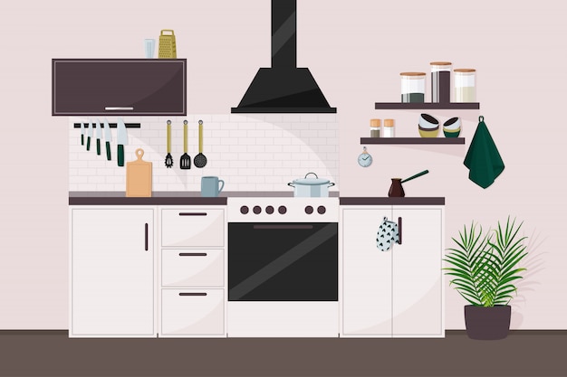 Vector kitchen illustration.