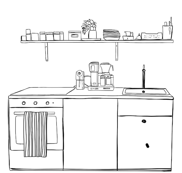 Illustrazione vettoriale del disegno interno della cucina