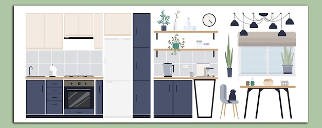 Vector kitchen interior isometric