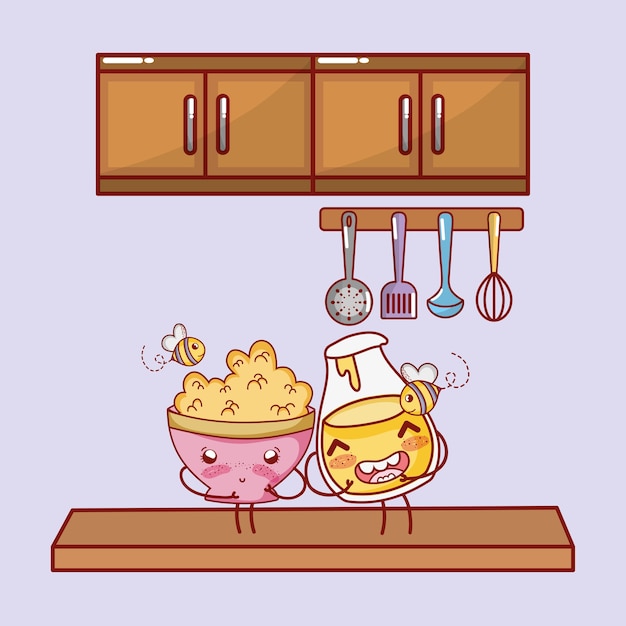 Fumetto di kawaii del fumetto degli oggetti della cucina