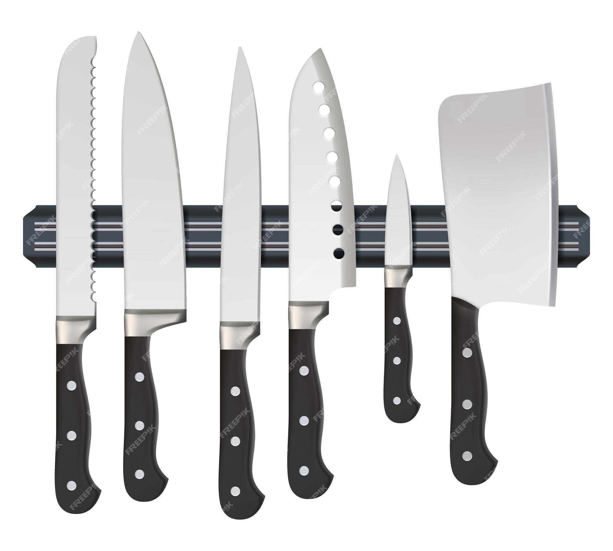 Meat cutting knives set. Kitchen metal knife isolated vector silhouett By  Microvector