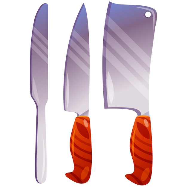 Kitchen knives set Silverware utensil for eating Kitchenware kitchen utensil Cartoon vector