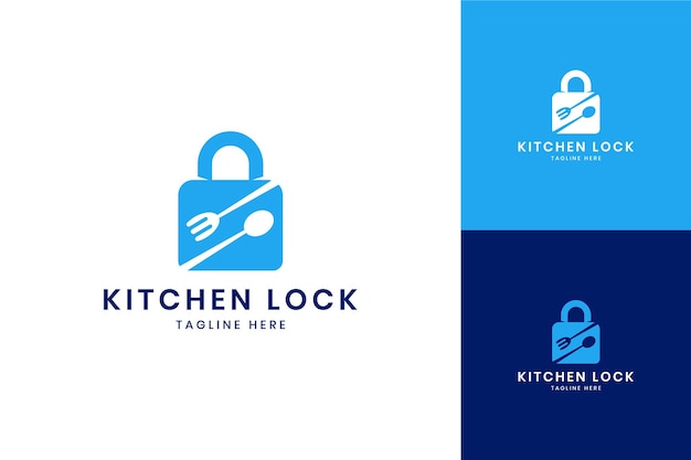 Kitchen lock negative space logo design