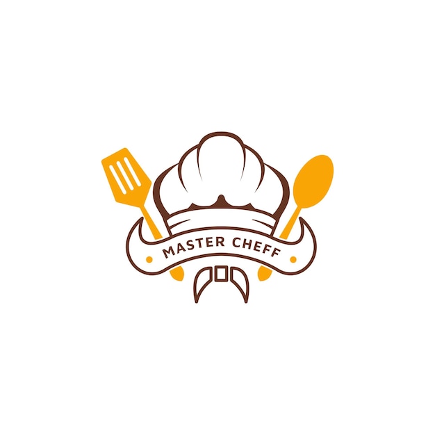 Kitchen master chef hat for restaurant vector badge logo design