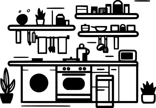 Vector kitchen minimalist and simple silhouette vector illustration