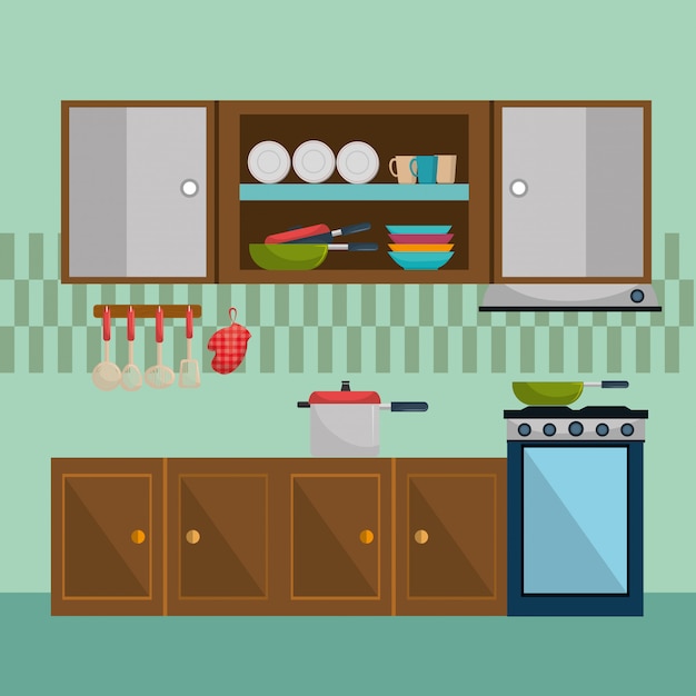 Vector kitchen modern scene icons