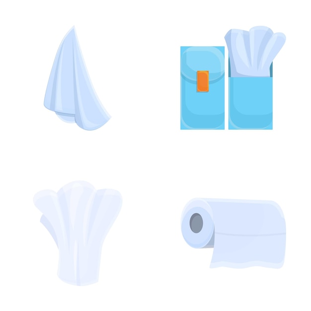 Vector kitchen napkin icons set cartoon vector paper towel and napkin