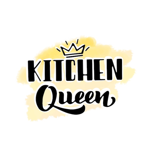 Kitchen queen hand lettering on a watercolor background doodle