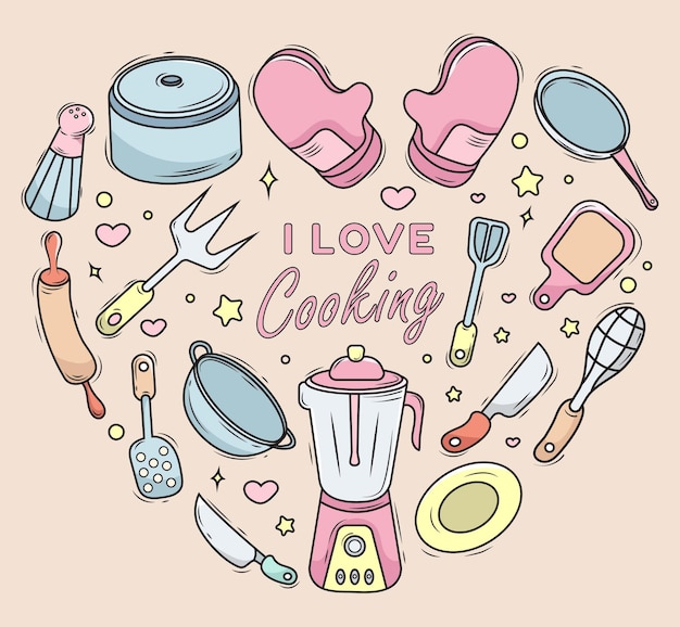 Set da cucina doodle illustrazione