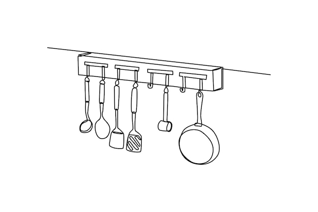 Kitchen set drawing by simple continuous line minimalist kitchen set concept vector simple line single line