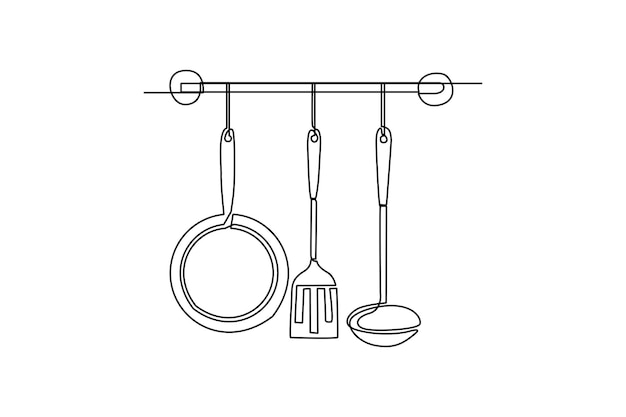 Kitchen set drawing by simple continuous line minimalist kitchen set concept vector simple line single line