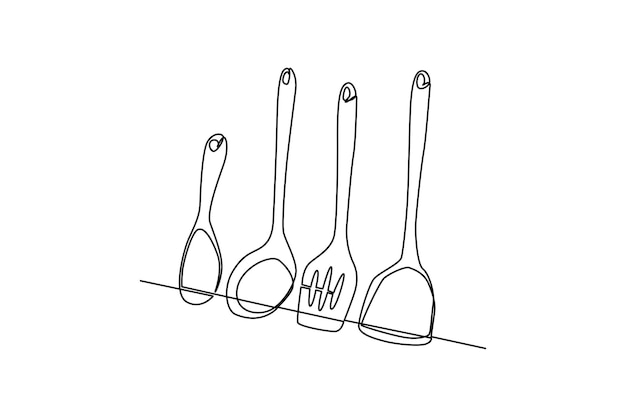 Disegno del set di cucina con linea continua semplice concetto di set di cucina minimalista vettore linea semplice linea singola