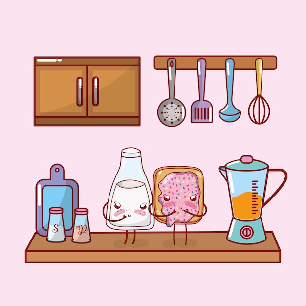 Kitchen shelf cartoon kawaii cartoon