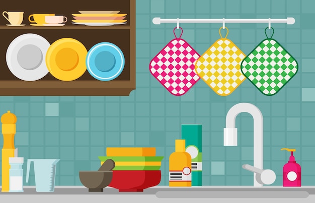 Kitchen sink flat vector