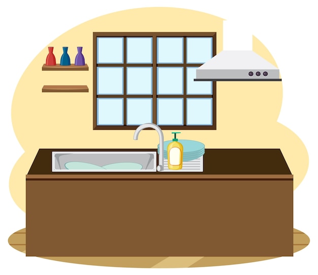 Kitchen sink scene vector