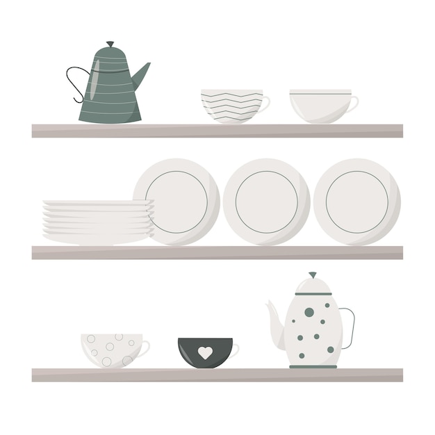 ベクトル 棚の上の台所食器スカンジナビアの装飾的な陶磁器の道具