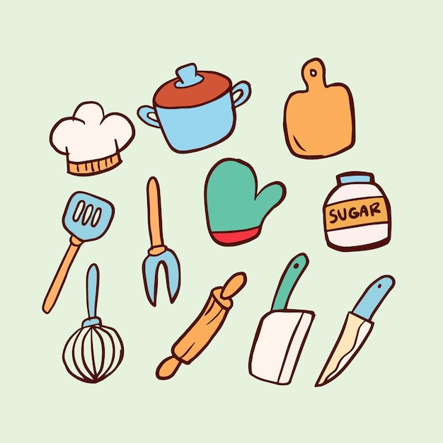 kitchen tools handdrawn doodle illustration