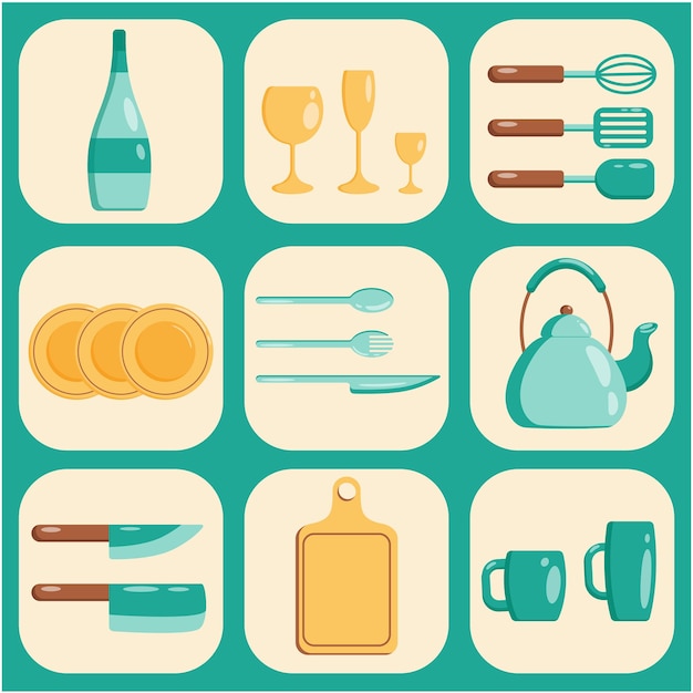 Vector kitchen tools set icon