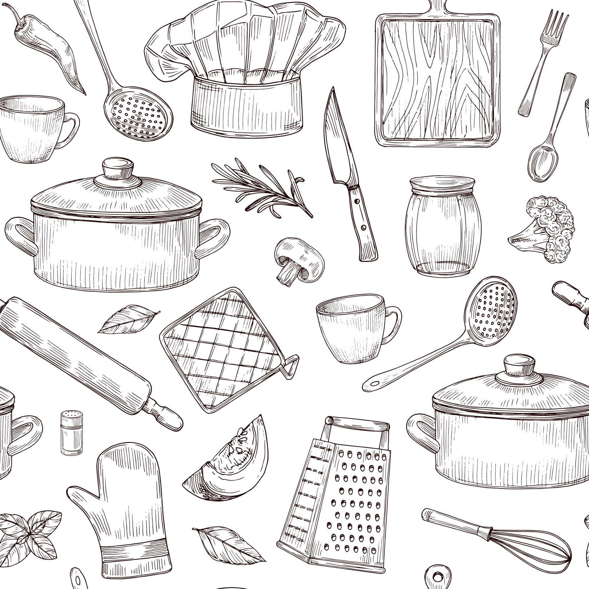 Set Of Vector Drawings Of Kitchen Tools Stock Illustration