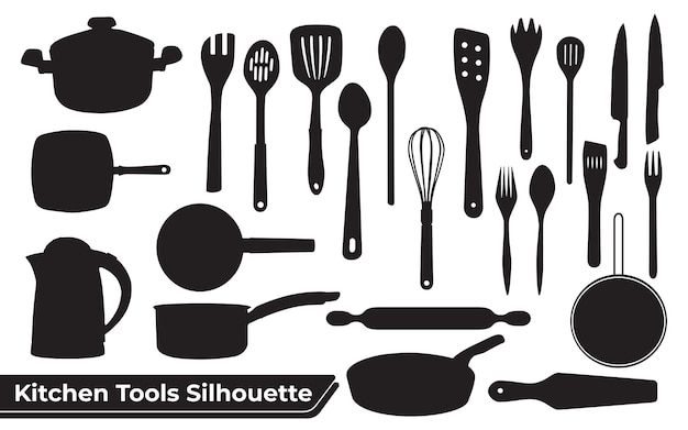 Kitchen Tools Silhouette black and white vector