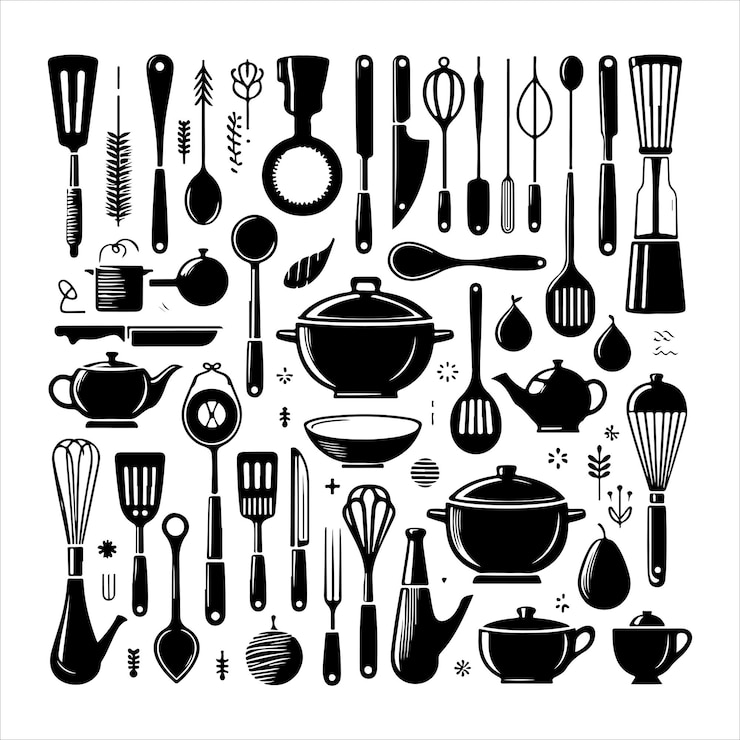Vector kitchen tools silhouette vector illustration on white background