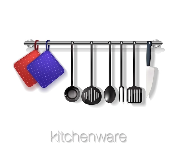 Vector kitchen tools with kitchenware on a white background. vector