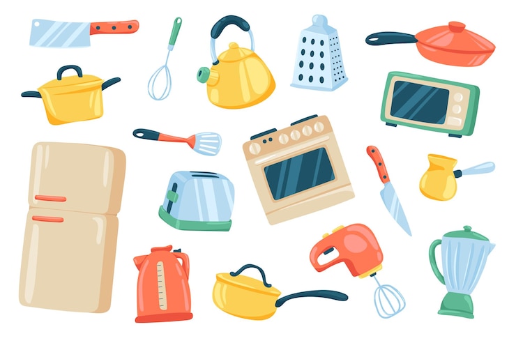 Vector kitchen utensil cute elements set