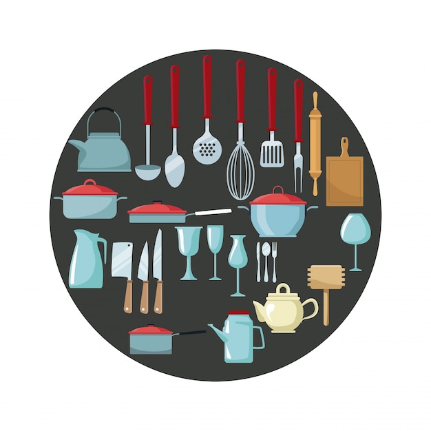 Vector kitchen utensil round frame