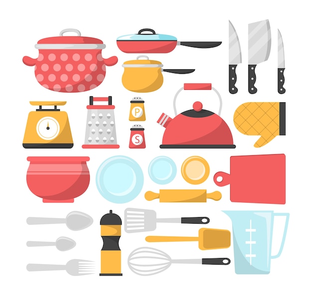 Vector kitchen utensil set isolated. collection of accessory for cooking