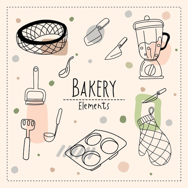 Vector kitchen utensils and bakery tools doodle hand drawn vector illustration