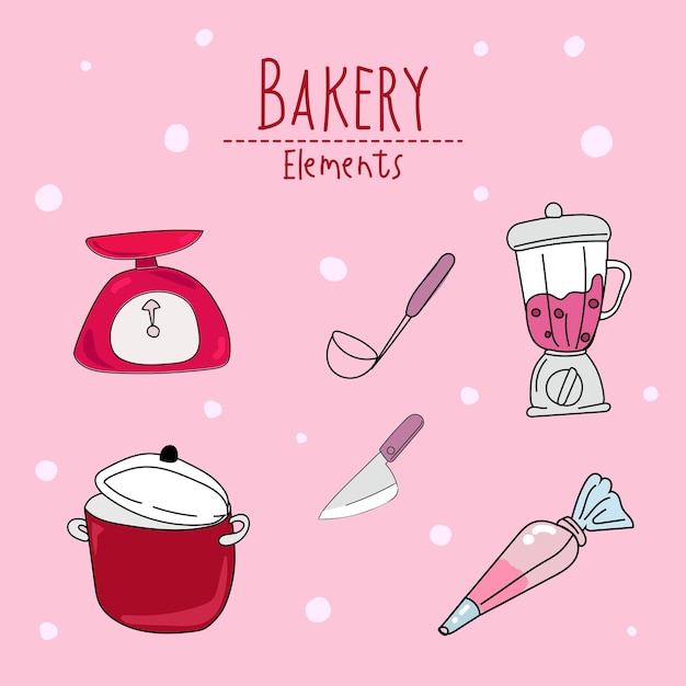 Vector kitchen utensils and bakery tools doodle hand drawn vector illustration