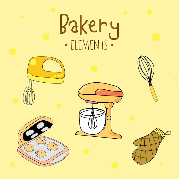 kitchen utensils and bakery tools doodle hand drawn vector illustration