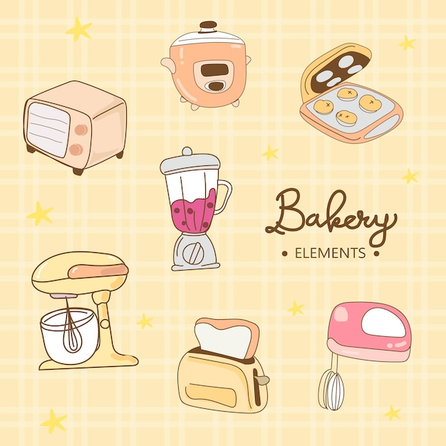 Vector kitchen utensils and bakery tools doodle