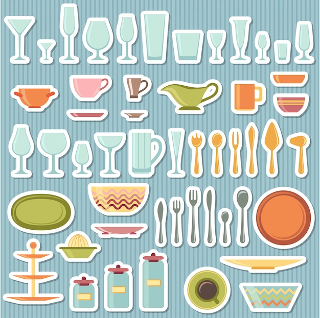 Kitchen utensils and cookware icons set