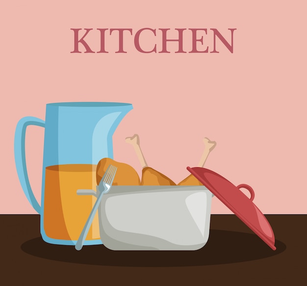 Kitchen utensils and food concept 