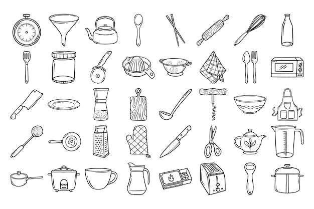 Vector kitchen utensils hand drawn icon vector