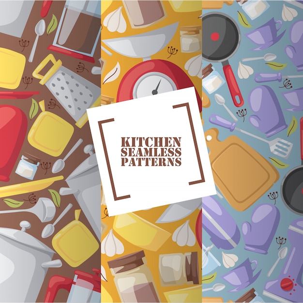 Vector kitchen utensils in seamless pattern cooking accessories