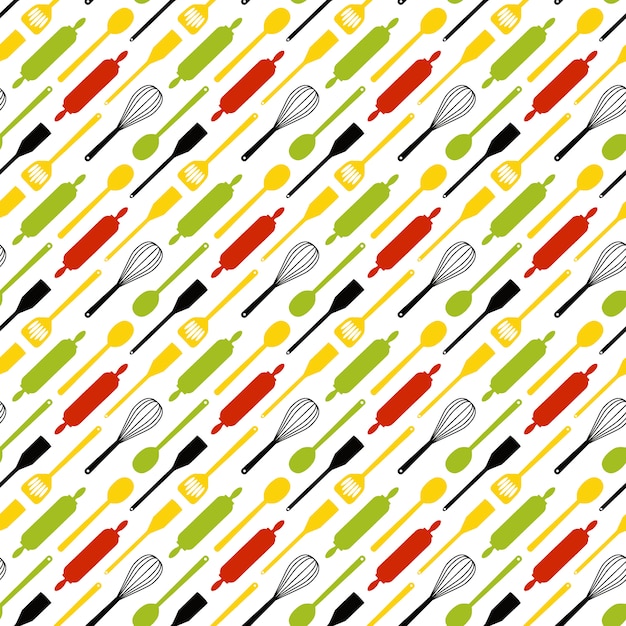 Kitchen utensils seamless pattern isolated